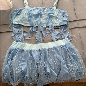 iHeartRaves Light Blue Sequin Ruffle Set